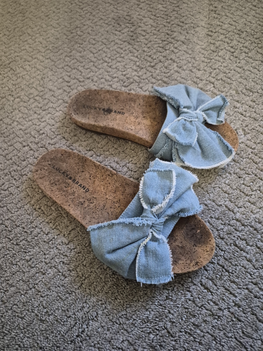 Lucky Brand Light Blue Bow Cork Slide Sandals